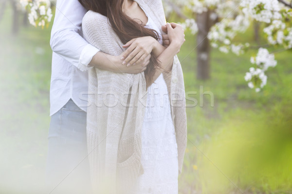 Stockfoto: Paar · liefde · zoenen · voorjaar · park