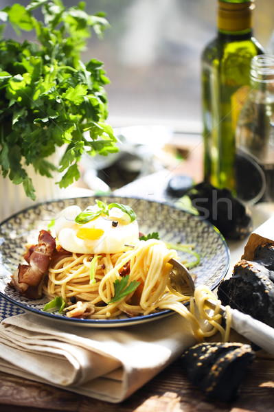 Nicely served spaghetti carbonara  Stock photo © dashapetrenko