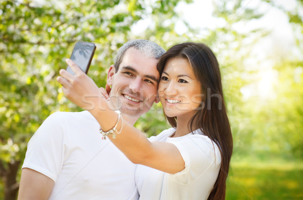 Foto stock: Feliz · Pareja · foto · aire · libre