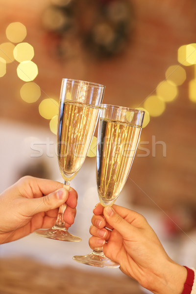 Deux verres champagne flou lumières célébration Photo stock © dashapetrenko