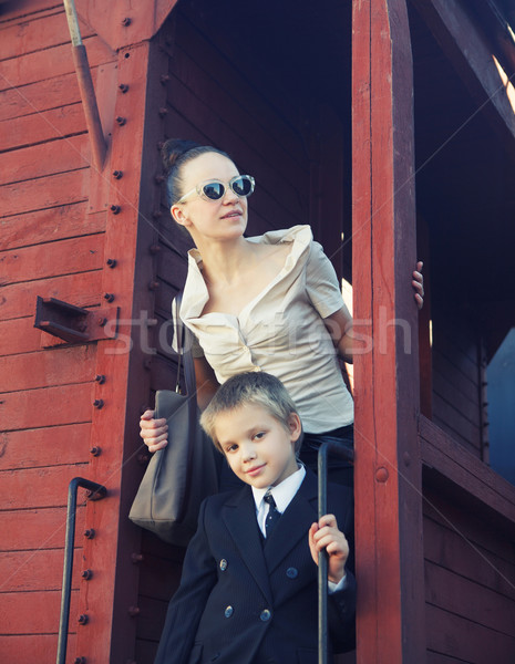 Woman with her son in the retro train Stock photo © dashapetrenko