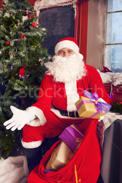 Foto stock: Foto · feliz · papá · noel · grande · bolsa · presenta