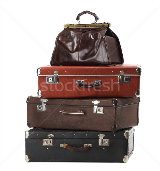 Stockfoto: Oude · vintage · koffers · geïsoleerd · witte · bagage