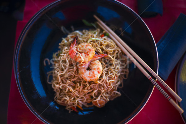 Chinese noodles with shrimps on the table  Stock photo © dashapetrenko