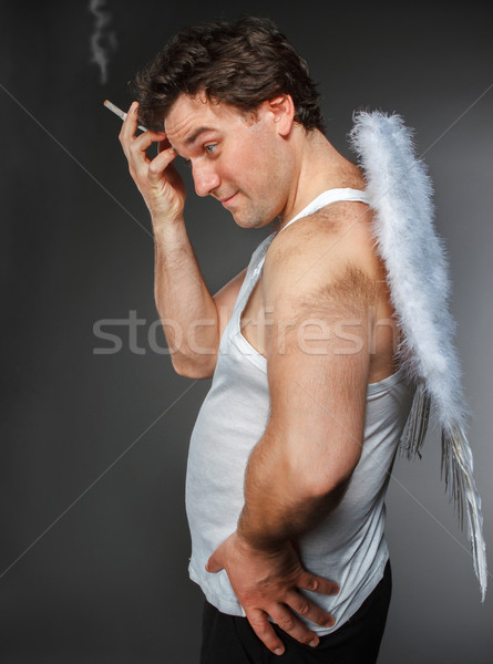 Engel weiß Flügel crazy Zeichen Porträt Stock foto © dashapetrenko