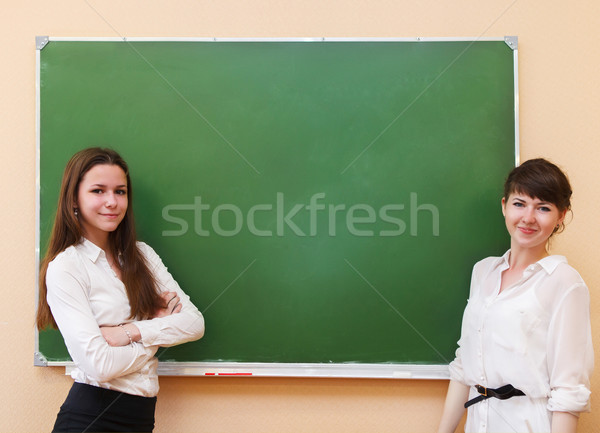 Student girls standing near blackboard  Stock photo © dashapetrenko