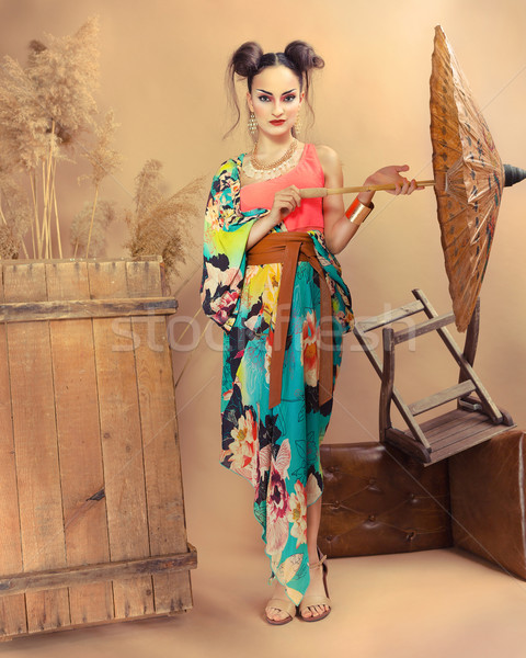 Stilisierten Porträt japanisch Geisha hellen machen Stock foto © dashapetrenko