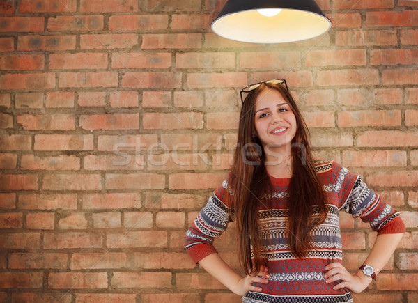 Stock photo: Close up portrait of a beautiful cute teen girl smilling