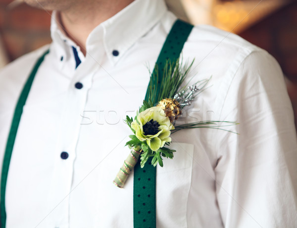 Marié boutonnière blanche fourrures arbre [[stock_photo]] © dashapetrenko