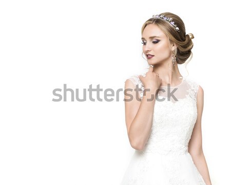 Fiatal csinos kaukázusi menyasszony esküvői ruha stúdió Stock fotó © dashapetrenko