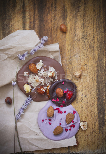 Stock photo: Chocolate cookies with nuts and lavender