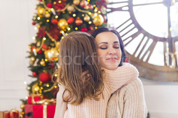 Stockfoto: Moeder · weinig · kind · kerstboom · vrolijk