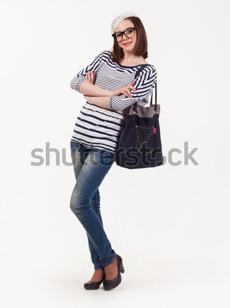 Young cute brunette girl in parisian style Stock photo © dashapetrenko