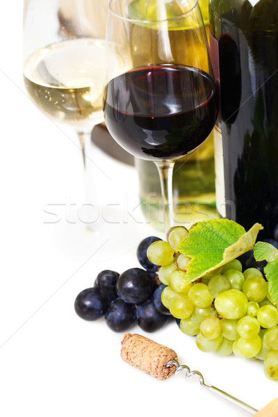 Glasses of white and rose wine and grapes over white Stock photo © dashapetrenko