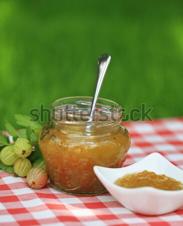 Foto stock: Jar · pera · atasco · mesa · verano · jardín