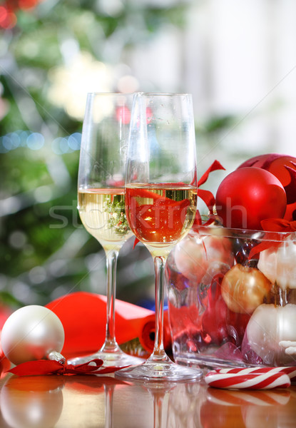 Stok fotoğraf: Gözlük · şampanya · Noel · süslemeleri · noel · ağacı · tatil