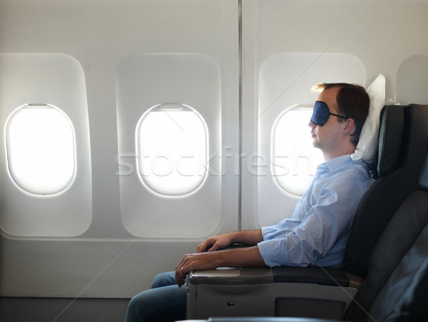 Portret człowiek relaks samolot maska działalności Zdjęcia stock © dashapetrenko