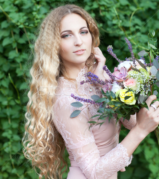 Bride holding the wedding bouquet with succulent flowers  Stock photo © dashapetrenko