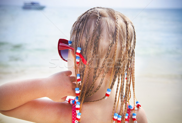 Cute Little With Dreadlocks Girl On Tropical Beach Stock