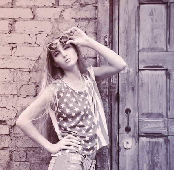 Blond girl in american retro style Stock photo © dashapetrenko