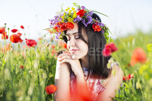 Porträt jungen ziemlich Mädchen Blume Kranz Stock foto © dashapetrenko