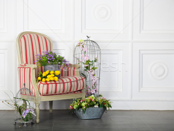 One classic armchair against a white wall and floor Stock photo © dashapetrenko