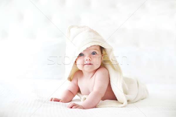 Six month baby wearing towel after bath Stock photo © dashapetrenko