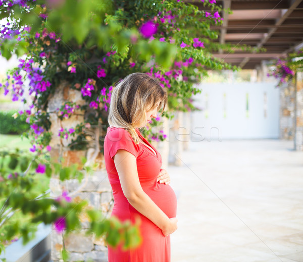 Pregnant woman touching her belly with hands Stock photo © dashapetrenko
