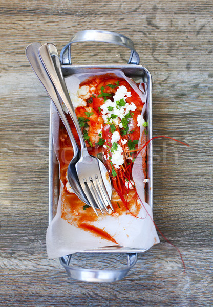 Grecki krewetki sos pomidorowy górę widoku Zdjęcia stock © dashapetrenko
