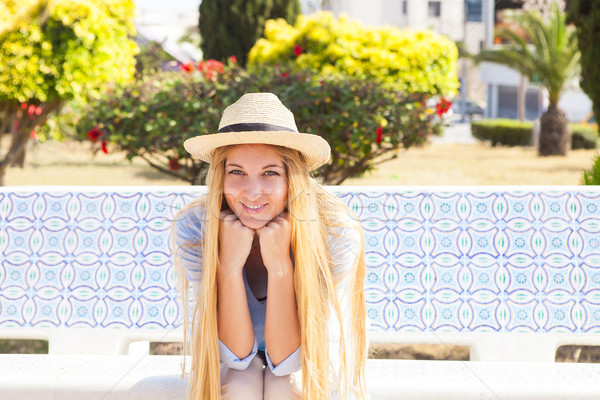 Young blond woman in the street of Tunis Stock photo © dashapetrenko