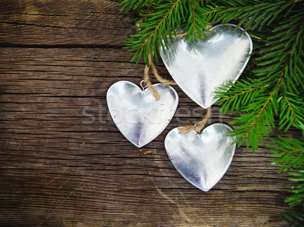 Christmas fir tree on wooden board background Stock photo © dashapetrenko