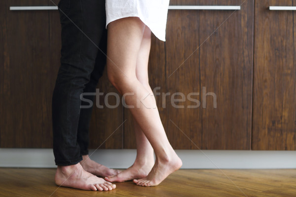 Stockfoto: Ochtend · liefde · keuken · vrouw · gelukkig