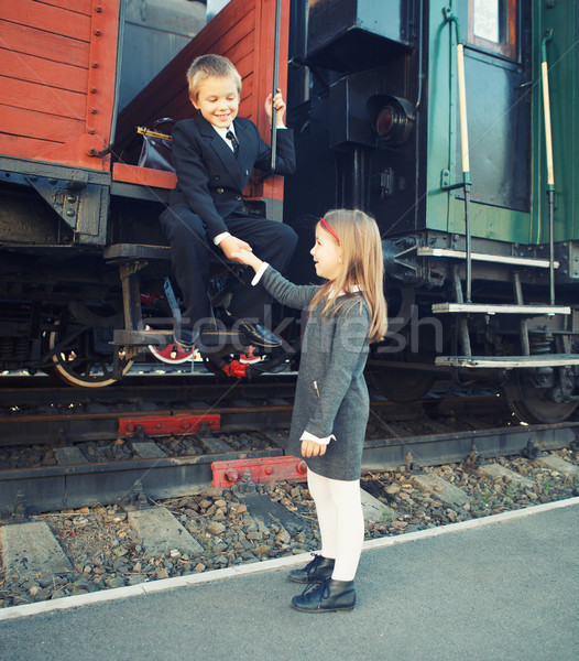 little boy and little girl near the train Stock photo © dashapetrenko