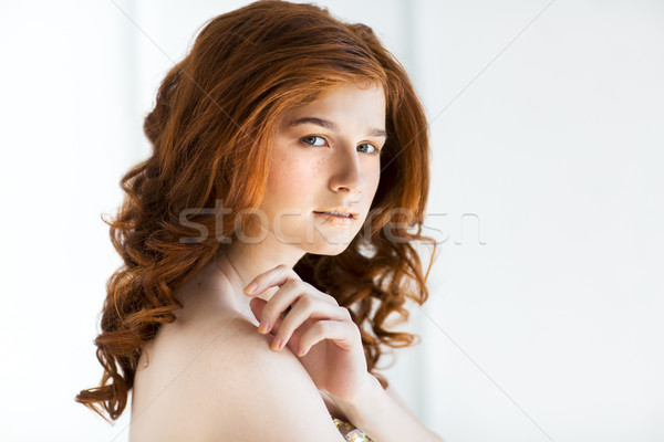 Beautiful young redhead woman with freckles portrait  Stock photo © dashapetrenko