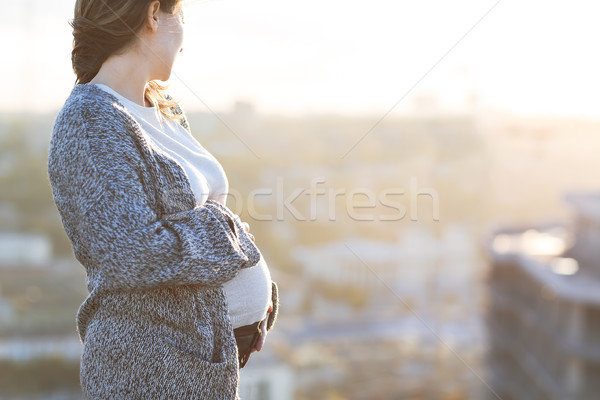 Young happy pregnant woman outdoor autumn day Stock photo © dashapetrenko