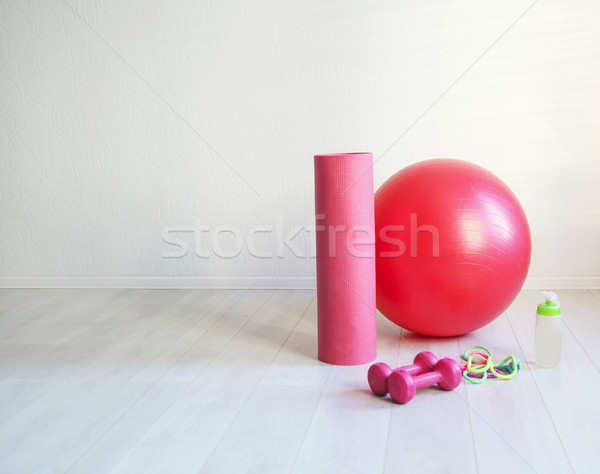 Spor salonu top yoga mat halat şişe Stok fotoğraf © dashapetrenko