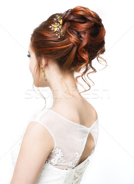 Stock foto: Jungen · ziemlich · Braut · Hochzeitskleid · Studio