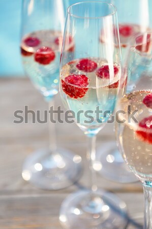 Champagne glasses on silver tray. Party concept Stock photo © dashapetrenko