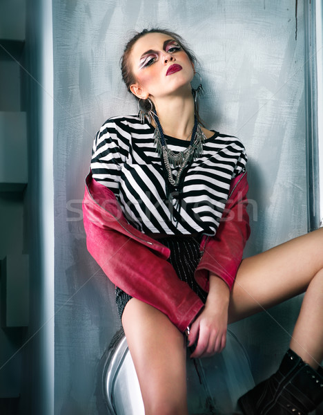 Atrakcyjny punk dziewczyna cool uzupełnić portret Zdjęcia stock © dashapetrenko