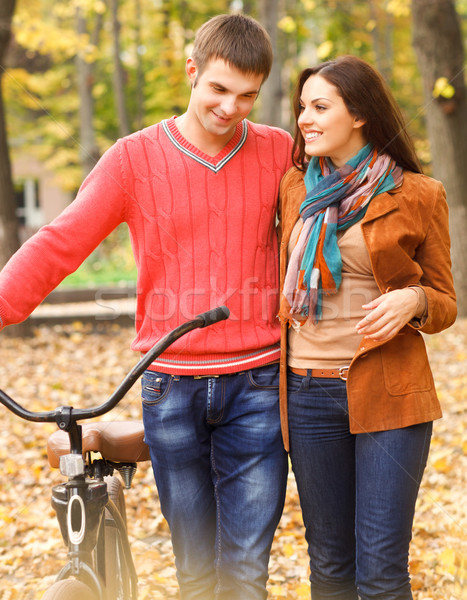 ストックフォト: 幸せ · 自転車 · 秋 · 公園 · 徒歩