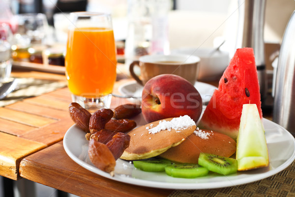 Stock fotó: Reggeli · reggel · gyümölcsök · ízletes · kávé · tenger