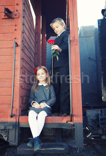 little boy and little girl on the train Stock photo © dashapetrenko