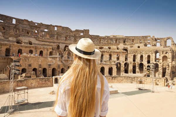 Woman in Tunisia El Jem roman apmphitheatre Stock photo © dashapetrenko