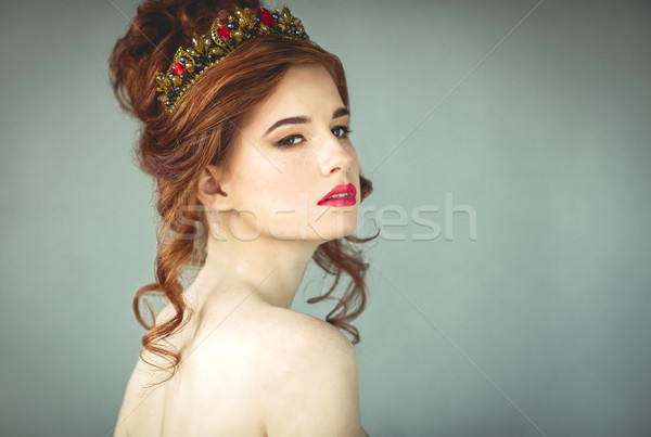 Beautiful redhaired fashion model posing in evening dress and in Stock photo © dashapetrenko