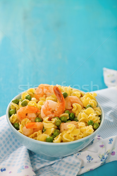 Shrimp salad with green pea and spaghetti Stock photo © dashapetrenko