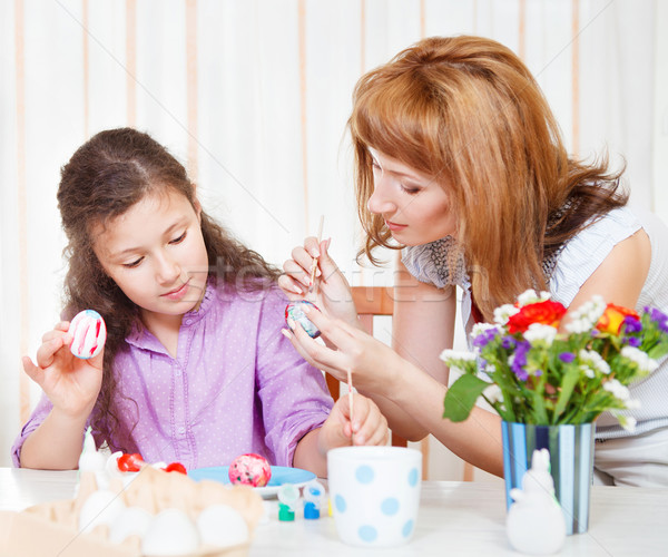 Stock photo: Mother and her little daughter painting on Easter eggs