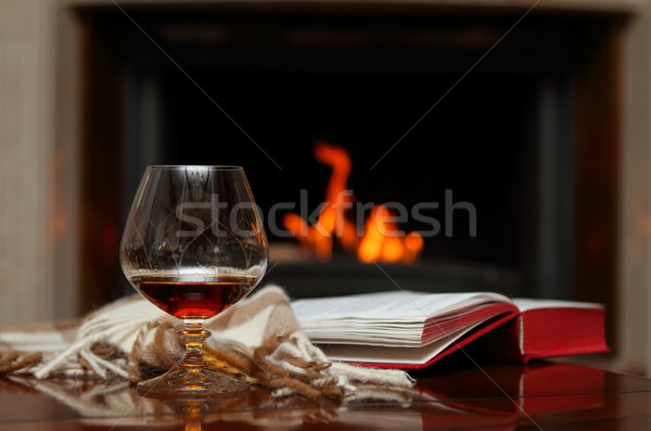 [[stock_photo]]: Cognac · livre · maison · rouge · chaud · alcool