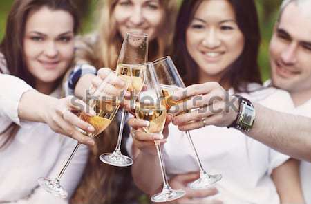 Foto stock: Mano · boda · vidrio · champán · novia