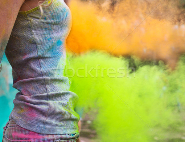 Happy young girl on holi color festival Stock photo © dashapetrenko