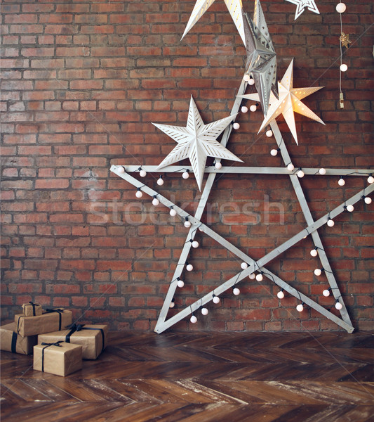 Christmas gwiazdki przedstawia murem świetle tle Zdjęcia stock © dashapetrenko